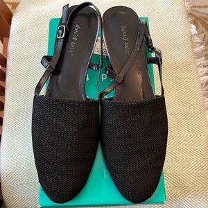 David Tate black sling back closed toe sandal.